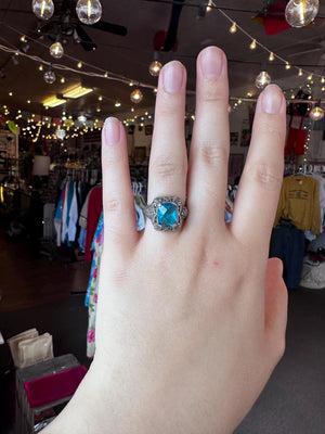 Victorian Blue Topaz Sterling Silver Floral Filigree Ring – Size 6
