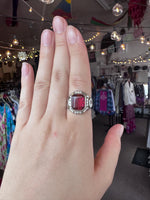 Vintage MCM Sterling Silver Uncas Men's Ring with Large Red Stone – Size 9