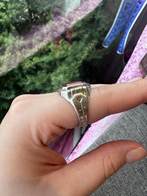 Vintage MCM Sterling Silver Uncas Men's Ring with Large Red Stone – Size 9