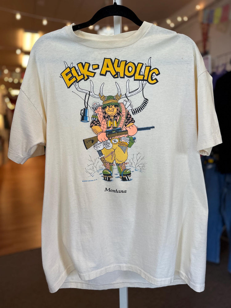 1990's Elk-A-Holic Novelty Montana T-Shirt XL AS IS