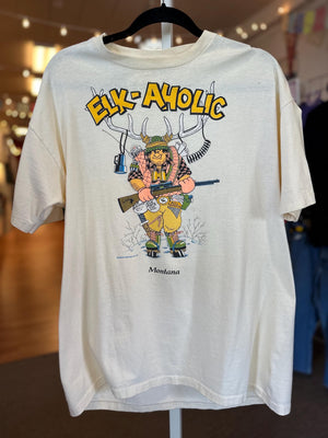 1990's Elk-A-Holic Novelty Montana T-Shirt XL AS IS