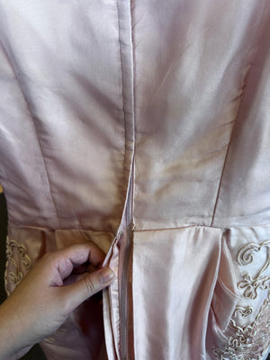 Vintage 1950's Mid Size Size 12-14 Large Pink Formal Dress with Adornments and sequins AS IS