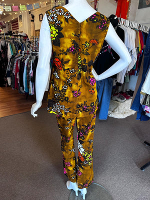 1970's RARE Women's Two Piece Disco Groovy Floral Tunic and Flare Pants VINTAGE size Small