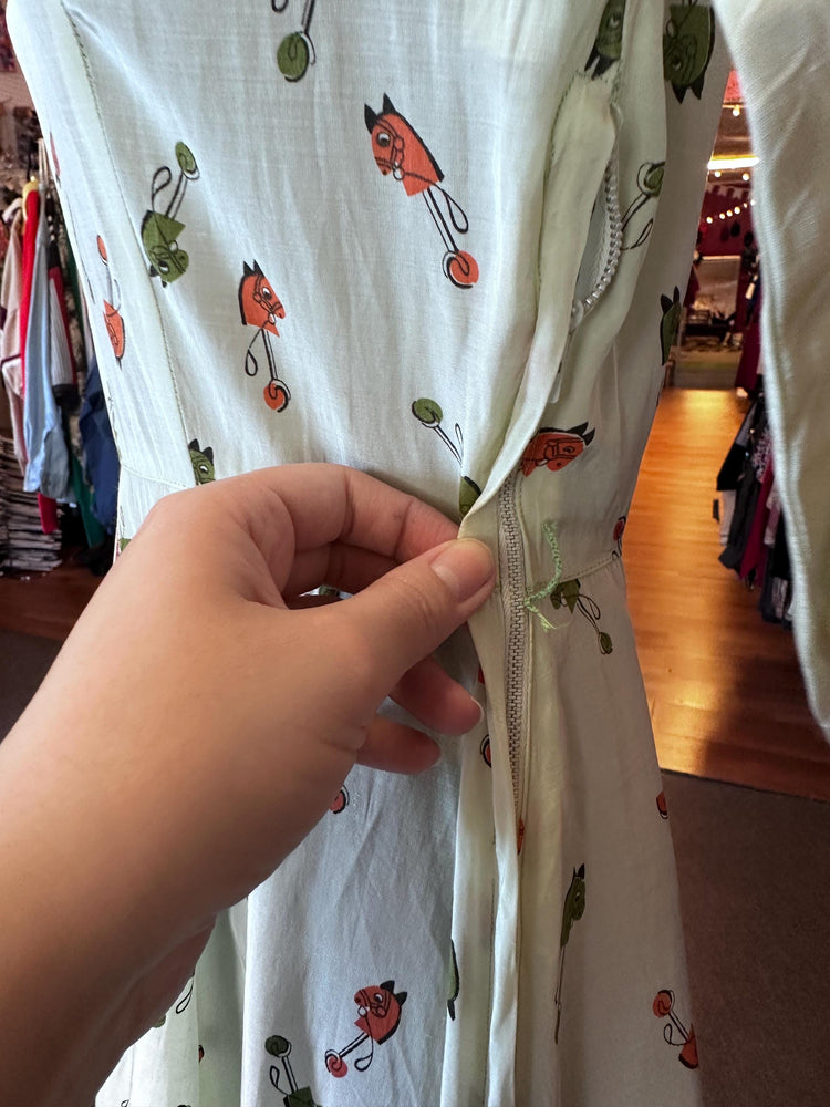 UNIQUE Vintage 1950's Handmade Hobby Horse Mary Blair Inspired Fabric Dress XS
