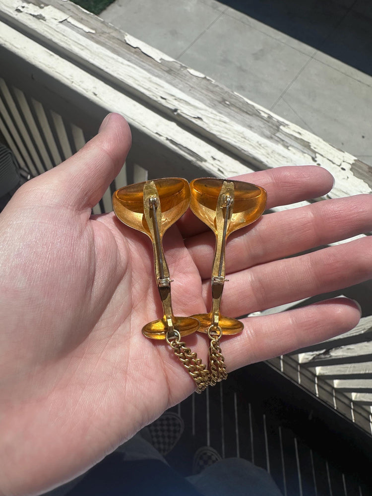 1950s Wedding Anniversary Antique Champagne New Years Goblet Mens or Womans Sweater brooch or Cape Closure
