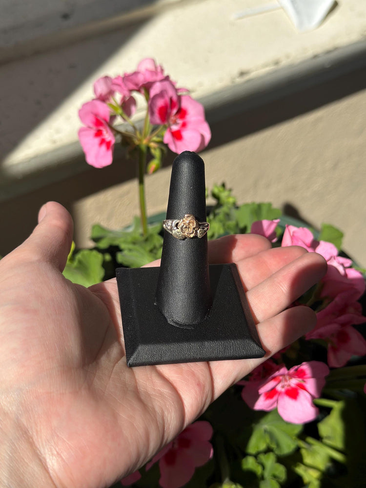 Vintage Mixed Metal Sterling Silver Rose Cluster Ring Size 6