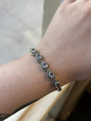 Art Deco Amethyst and Marcasite Bracelet stamped sterling silver
