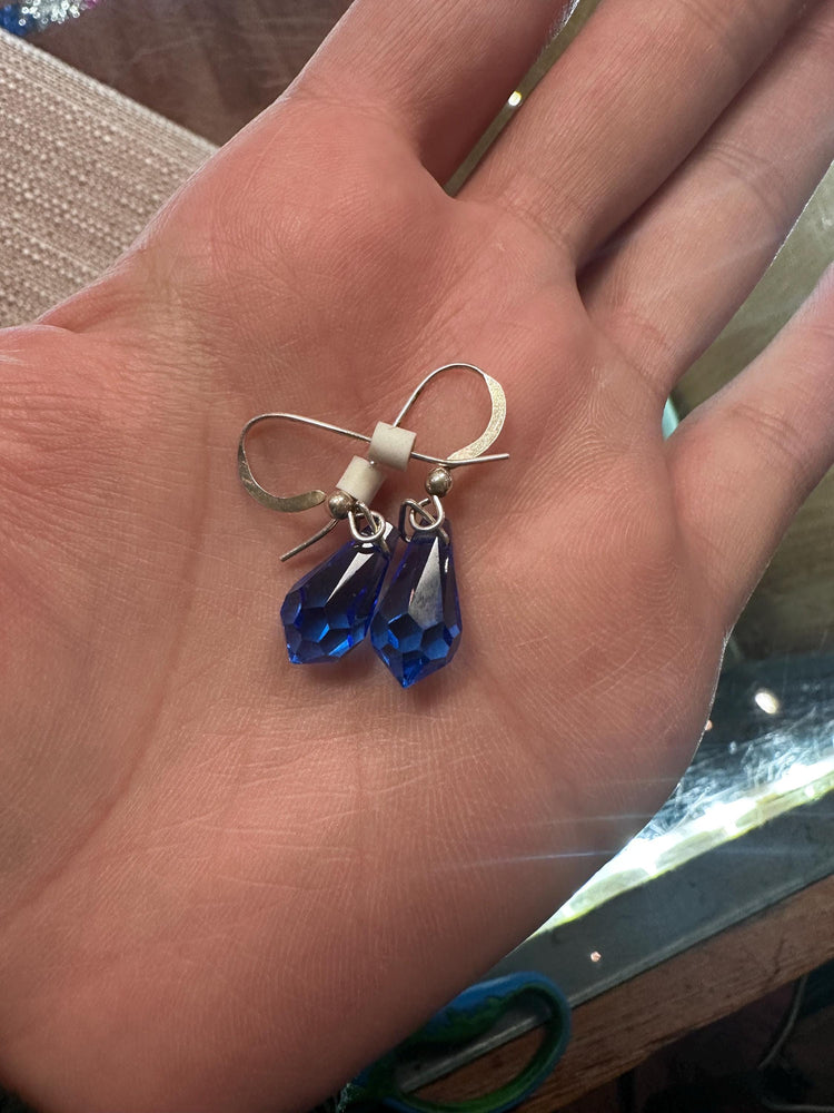 Stunning 1920s/30s Art Deco Iris Blue Glass Prism Necklace & Earring Set – Sterling Silver