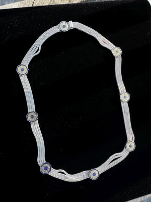 Sterling Silver Rope Enamel Necklace Turkish Foxtail Mediterranean .925 Vintage