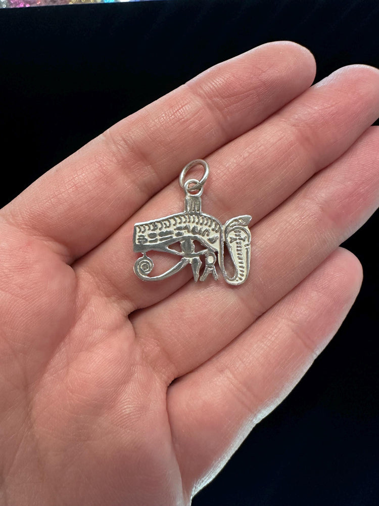 Sterling Silver Eye of Horus White Enamel Pendant Charm