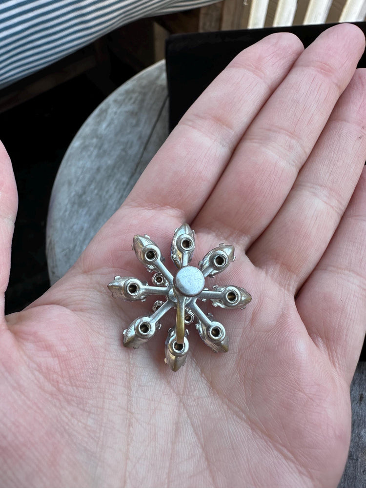 Vintage Hollywood Regency Blue Rhinestone Crystal Flower Necklace and Clip On Earrings Set