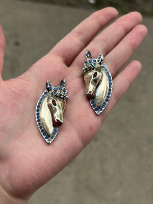 1940s MCM Sterling Silver Horse & Pegasus Rhinestone Brooch Set – Coro-Inspired (Unsigned)