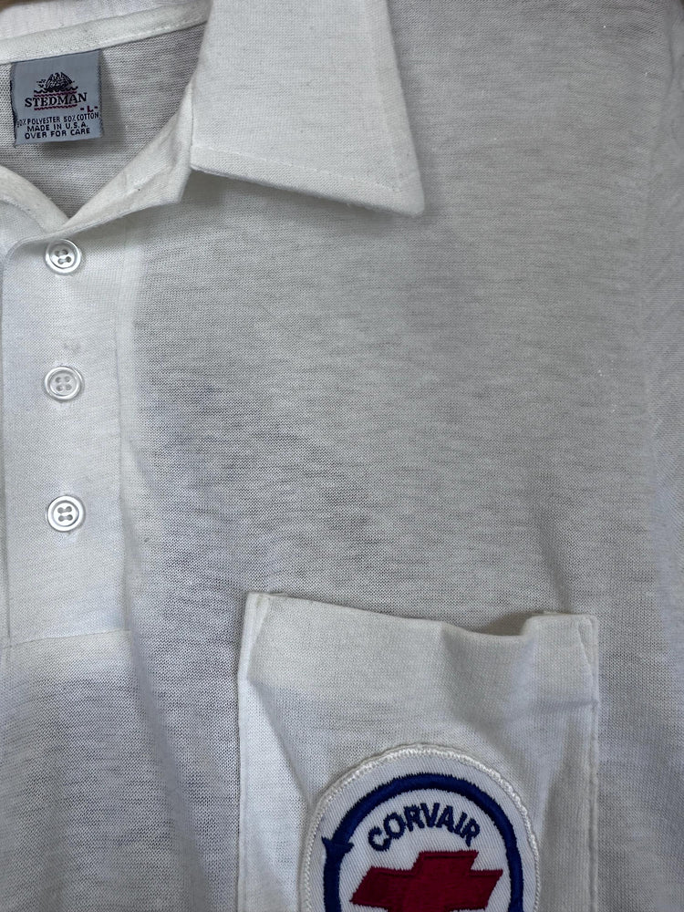 Vintage 1970's/80s Men's Corvair Chevrolet Embroidered and Screen Printed Dealer Polo Thin Cotton size Large