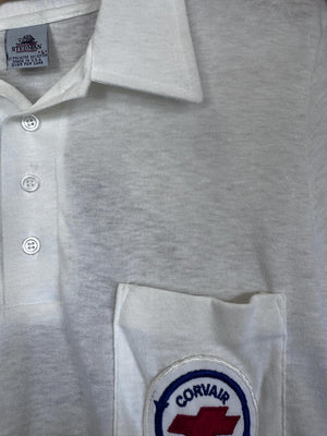 Vintage 1970's/80s Men's Corvair Chevrolet Embroidered and Screen Printed Dealer Polo Thin Cotton size Large