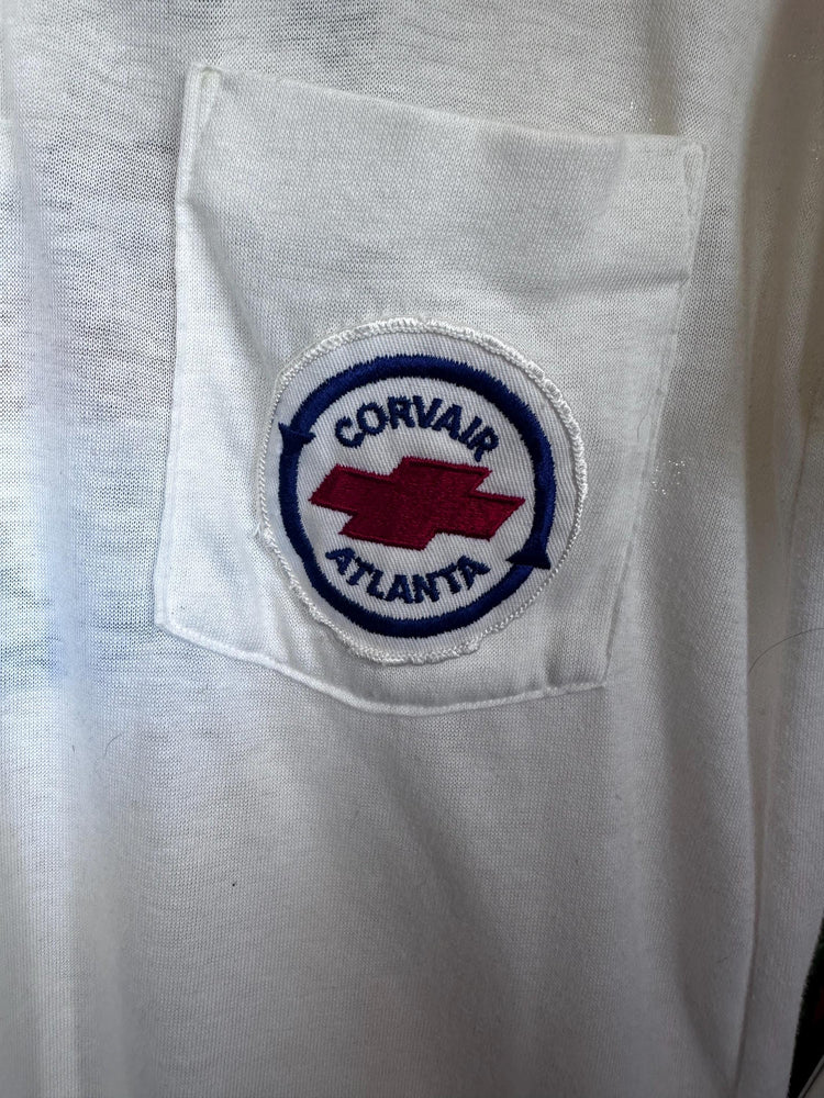Vintage 1970's/80s Men's Corvair Chevrolet Embroidered and Screen Printed Dealer Polo Thin Cotton size Large