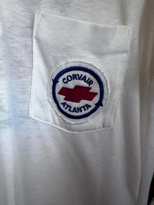 Vintage 1970's/80s Men's Corvair Chevrolet Embroidered and Screen Printed Dealer Polo Thin Cotton size Large
