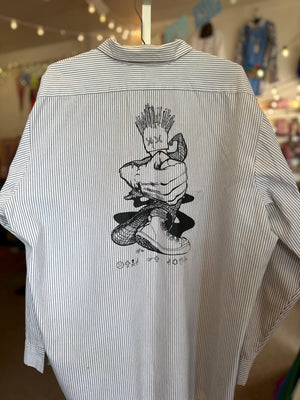 1990's Vintage DIY Work Shirt Streetwear Kung Fu Grip Toledo Ohio XXL DIY ScreenPrint