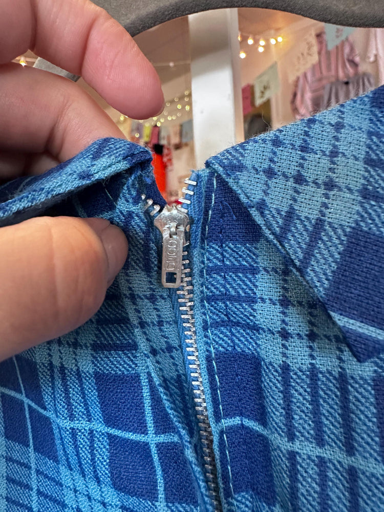 Vintage  K-10 1960's/50's Plus Size 2XL 3XL Plaid Blue Dress