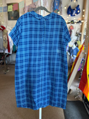 Vintage  K-10 1960's/50's Plus Size 2XL 3XL Plaid Blue Dress