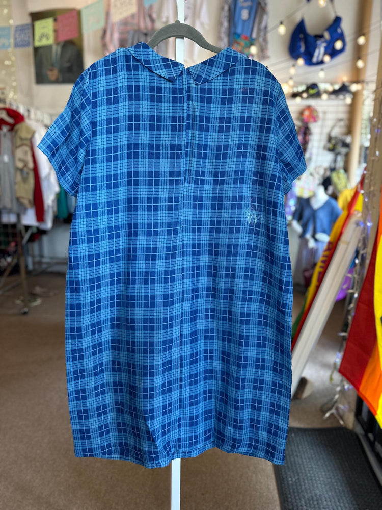 Vintage  K-10 1960's/50's Plus Size 2XL 3XL Plaid Blue Dress