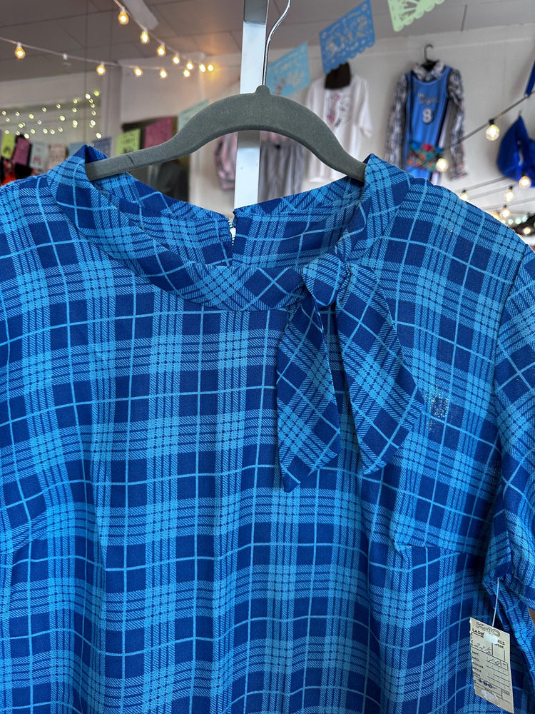 Vintage  K-10 1960's/50's Plus Size 2XL 3XL Plaid Blue Dress