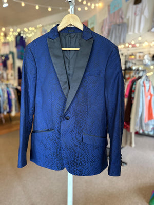 JF J. Ferrar Snake Skin Satin Blazer – Blue with Black Accents, Size 40S (Fits Men’s Large Slim)