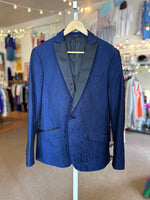 JF J. Ferrar Snake Skin Satin Blazer – Blue with Black Accents, Size 40S (Fits Men’s Large Slim)