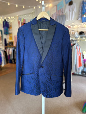 JF J. Ferrar Snake Skin Satin Blazer – Blue with Black Accents, Size 40S (Fits Men’s Large Slim)