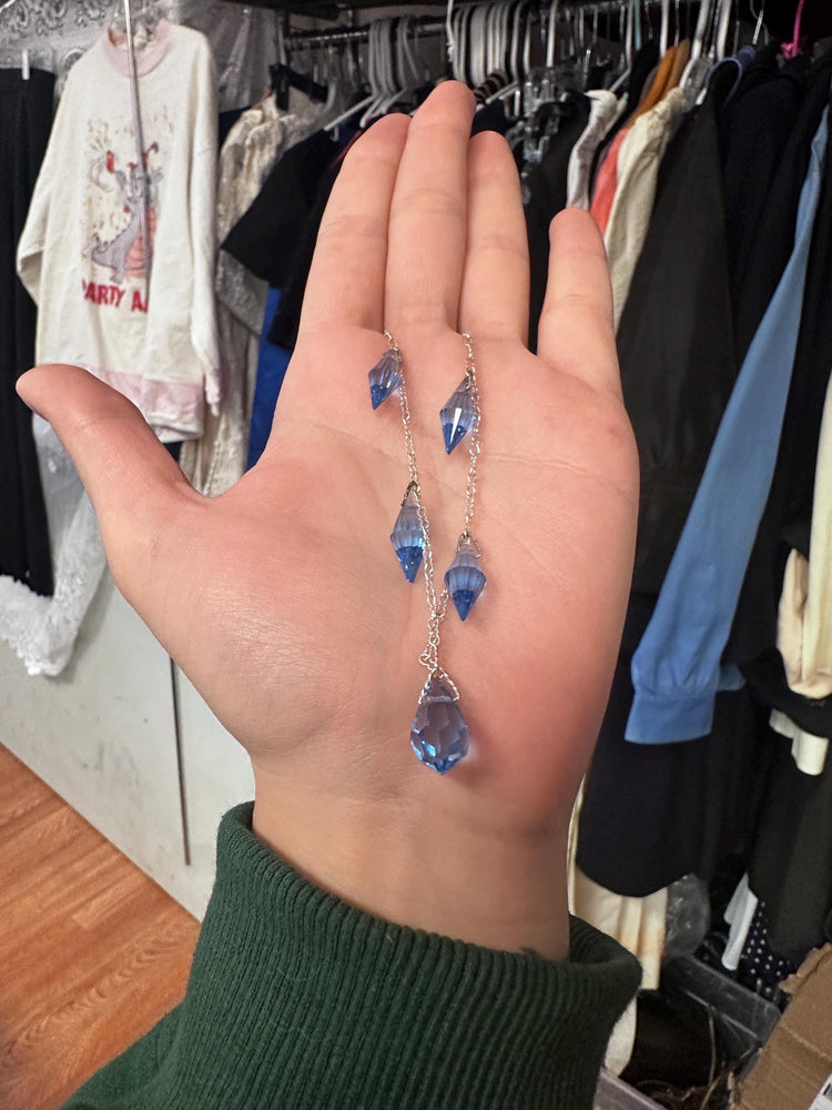 Stunning 1920s/30s Art Deco Iris Blue Glass Prism Necklace & Earring Set – Sterling Silver