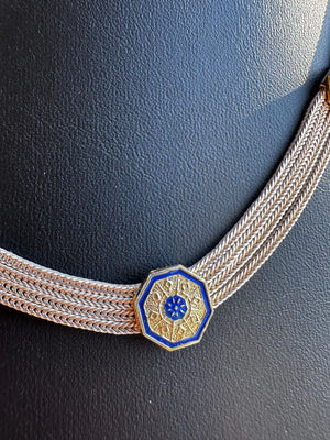Sterling Silver Rope Enamel Necklace Turkish Foxtail Mediterranean .925 Vintage