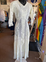 Antique Edwardian Crocheted Lace Cotton Tea Summer Bridal Gauzy Dress XXS/XS