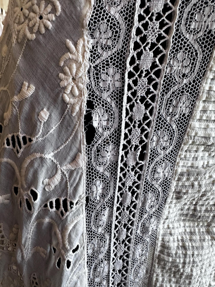 Antique Edwardian Crocheted Lace Cotton Tea Summer Bridal Gauzy Dress XXS/XS