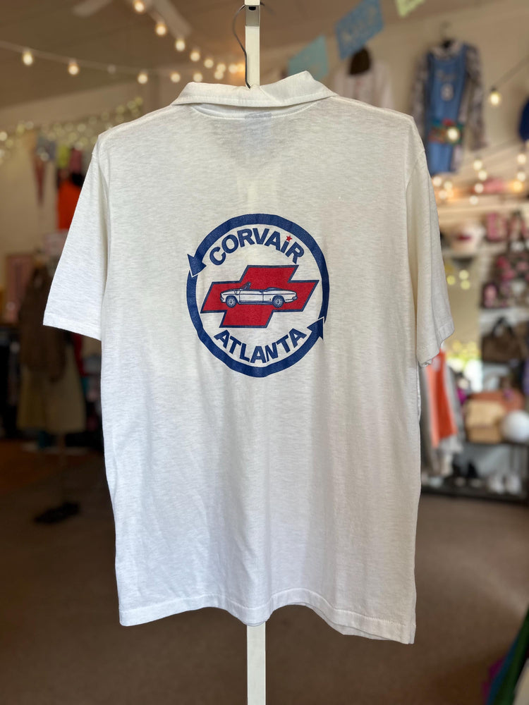 Vintage 1970's/80s Men's Corvair Chevrolet Embroidered and Screen Printed Dealer Polo Thin Cotton size Large