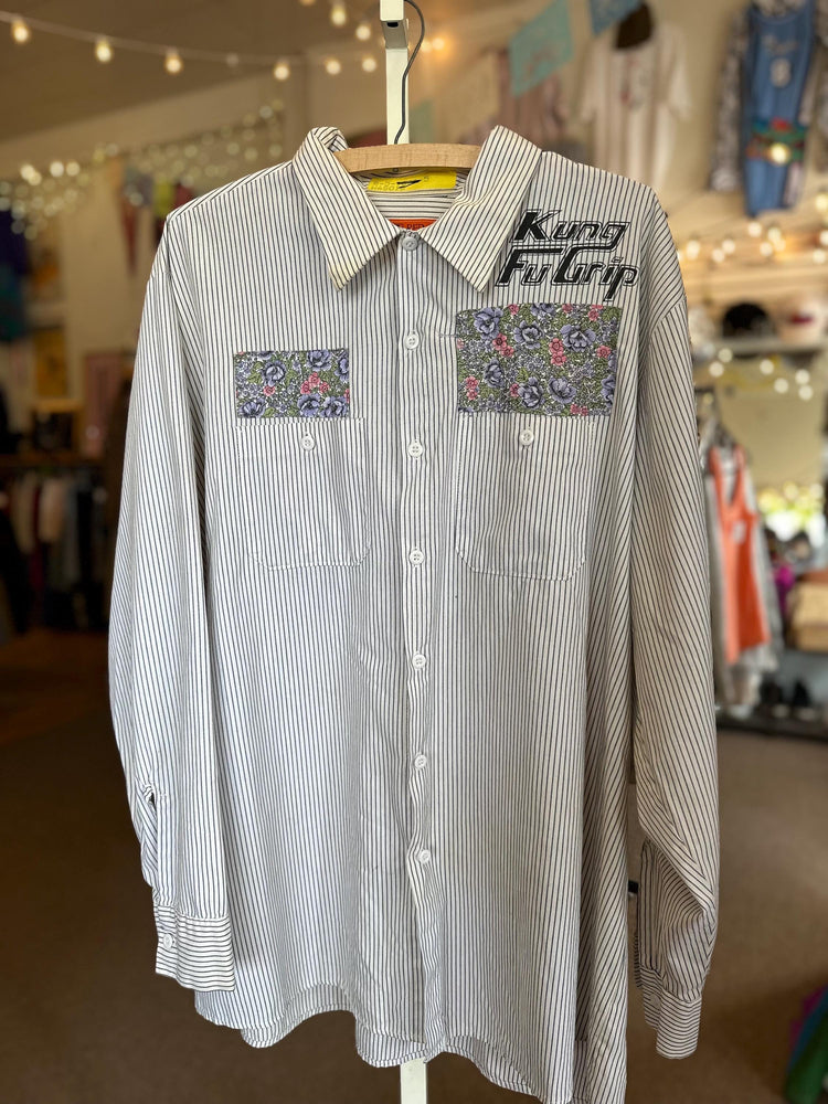 1990's Vintage DIY Work Shirt Streetwear Kung Fu Grip Toledo Ohio XXL DIY ScreenPrint