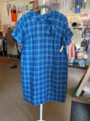 Vintage  K-10 1960's/50's Plus Size 2XL 3XL Plaid Blue Dress