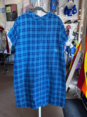 Vintage  K-10 1960's/50's Plus Size 2XL 3XL Plaid Blue Dress