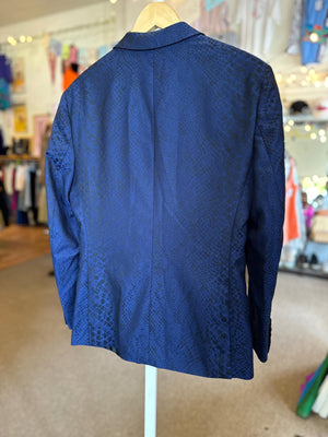 JF J. Ferrar Snake Skin Satin Blazer – Blue with Black Accents, Size 40S (Fits Men’s Large Slim)