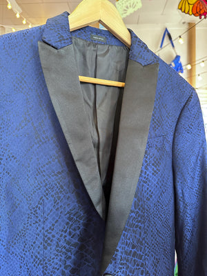 JF J. Ferrar Snake Skin Satin Blazer – Blue with Black Accents, Size 40S (Fits Men’s Large Slim)
