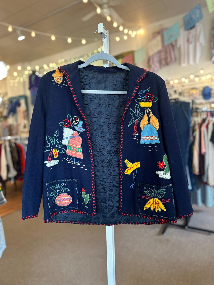 1950's Vintage Mexican Fiestaware/Souvenir Wool Cardigan Novelty Handmade AS IS Size XS
