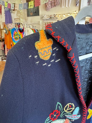 1950's Vintage Mexican Fiestaware/Souvenir Wool Cardigan Novelty Handmade AS IS Size XS