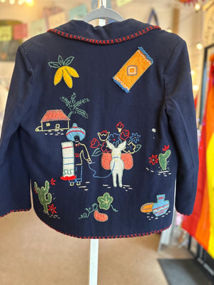 1950's Vintage Mexican Fiestaware/Souvenir Wool Cardigan Novelty Handmade AS IS Size XS
