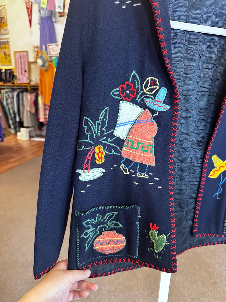 1950's Vintage Mexican Fiestaware/Souvenir Wool Cardigan Novelty Handmade AS IS Size XS
