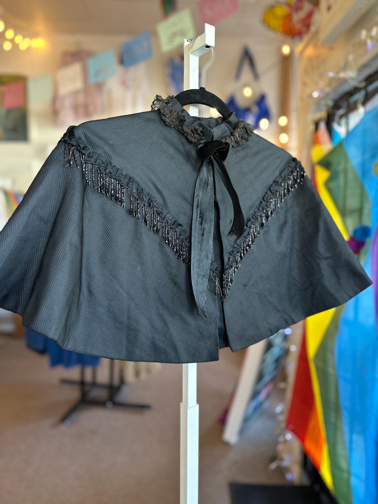 Antique Fringe 1800s Mourning Civil War Era Capelet Beaded Fringe As Is