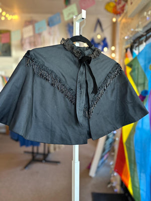 Antique Fringe 1800s Mourning Civil War Era Capelet Beaded Fringe As Is