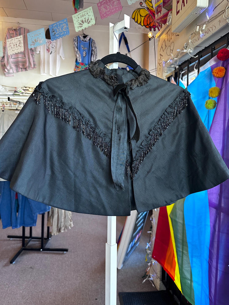 Antique Fringe 1800s Mourning Civil War Era Capelet Beaded Fringe As Is