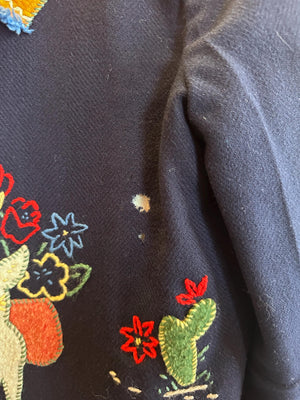 1950's Vintage Mexican Fiestaware/Souvenir Wool Cardigan Novelty Handmade AS IS Size XS