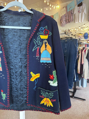 1950's Vintage Mexican Fiestaware/Souvenir Wool Cardigan Novelty Handmade AS IS Size XS
