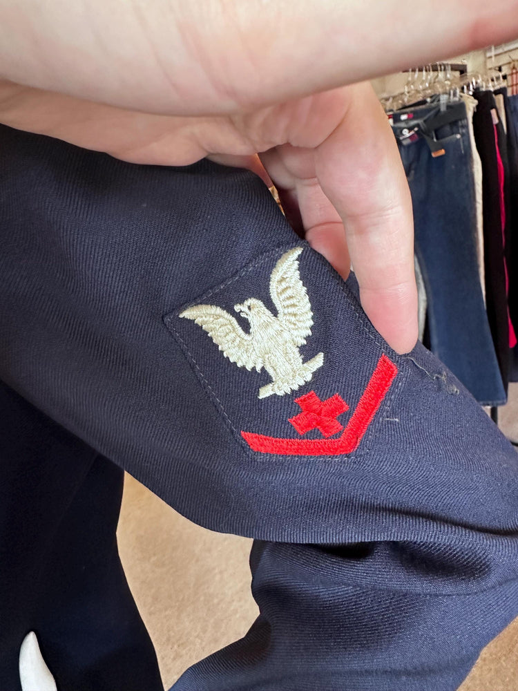 1940's WAVES Vintage Historical Women's Naval Reserve Navy Blue Medic Uniform Jacket, Skirt, Hat, and Scarf AS IS