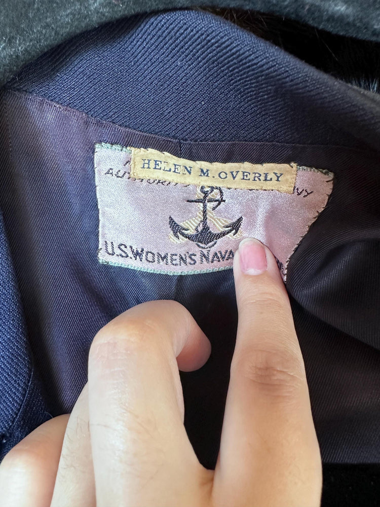 1940's WAVES Vintage Historical Women's Naval Reserve Navy Blue Medic Uniform Jacket, Skirt, Hat, and Scarf AS IS