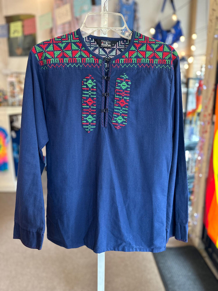 Men's Vintage 1970's Manskin by Forum Hippie Boho Cotton Embroidered  "Lace Up"  Shirt Size Small